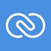 White interwoven loop symbol resembling an infinity sign on a light blue background.
