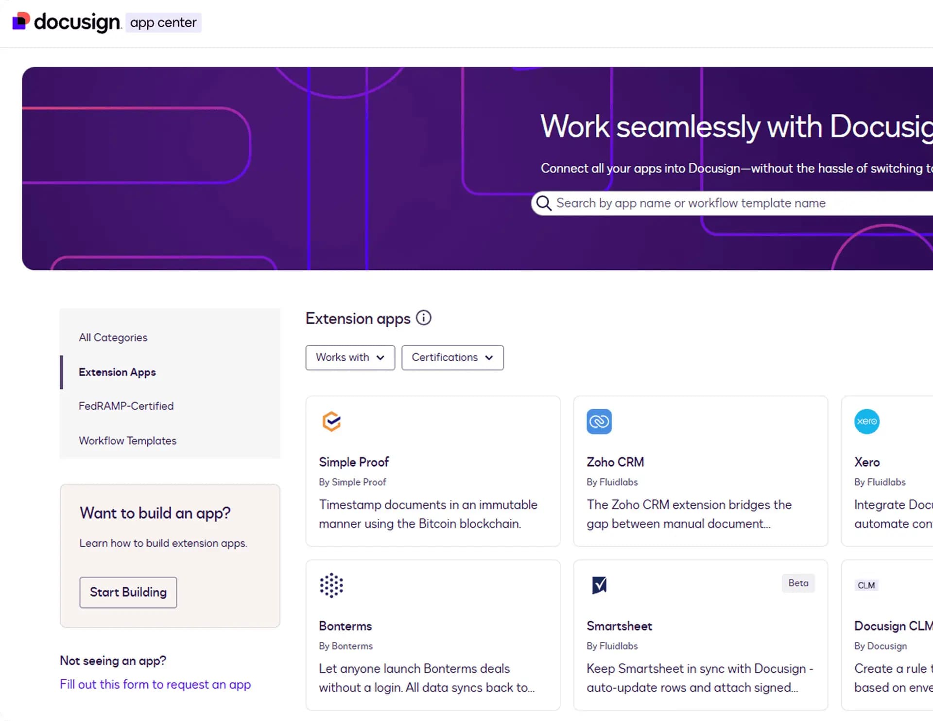 Docusign App Center extension app preview