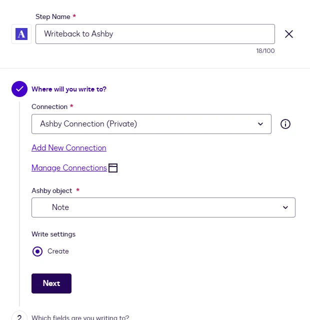 The Note object with Create as the only write setting.