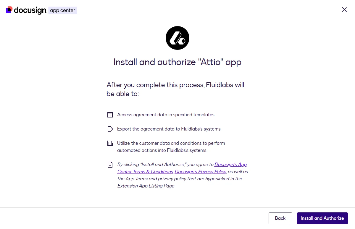 The Install and authorize Attio app screen listing the requested access, with the Install and Authorize button.