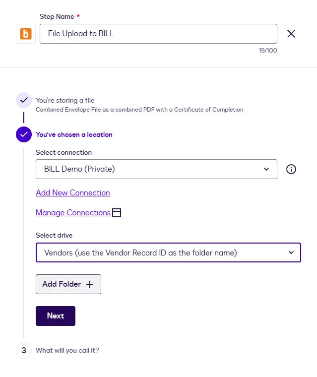 The Vendors drive selected and the Add Folder button.