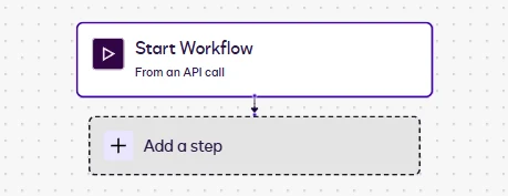 The canvas with the Add a step button below the From an API call start.