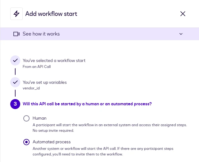 The process-type step with Automated process selected.