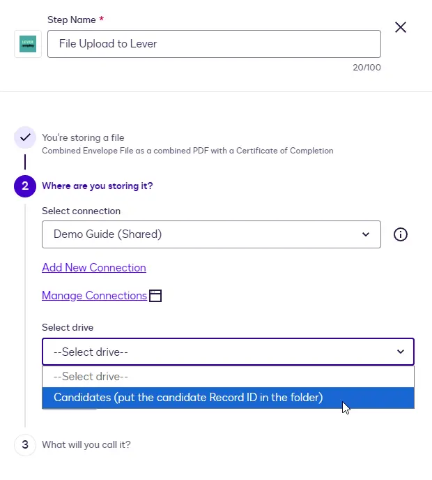 The Select drive dropdown with the Candidates option.