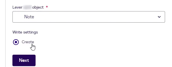 The Note object with Create as the only write setting.