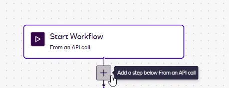 The workflow canvas with the Add a step button below the From an API call start.