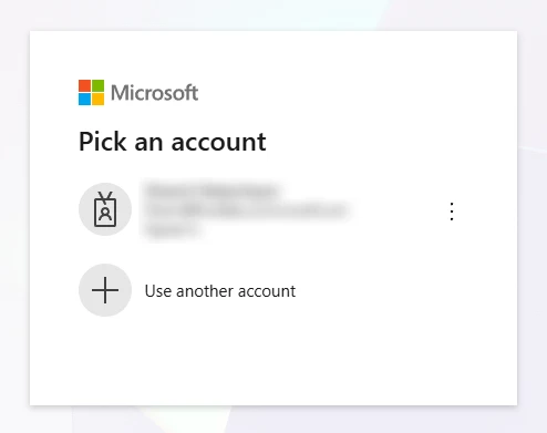 The Microsoft Pick an account screen with a work account.