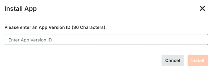 The Procore Install App dialog asking for an App Version ID.