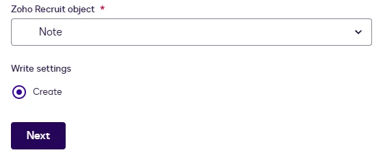 The Note object with Create as the only write setting.